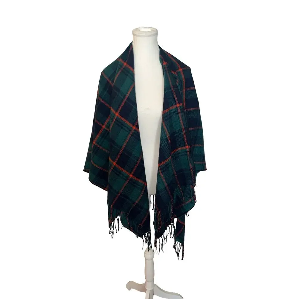 Ruggine Poncho Style Plaid Shawl with Neck Slit NWT